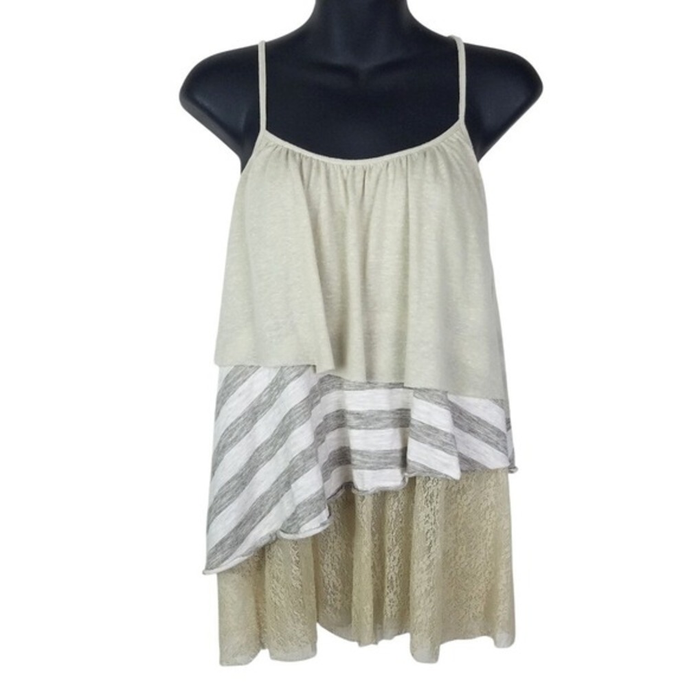 C'isa Tiered‎ Spaghetti Strap Lace & Stripes Top Size Small